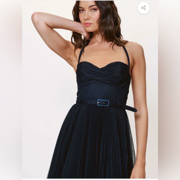 Hutch Anthropologie Rumor Sweetheart Pleated Tulle Midi Dress Navy Blue Womens 2 - Picture 4 of 11